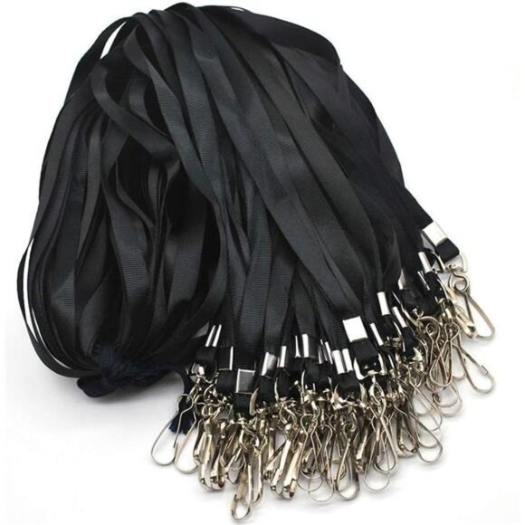 Black Lanyard Bulk Lanyards for IdBadges Flat Lanyard with BadgeClip Swivel Hook - Picture 1 of 5